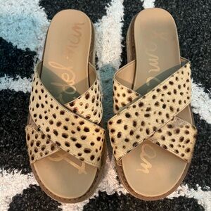 Sam Edelman Korina Beige Cheetah Print￼ Platform Slide Sandal